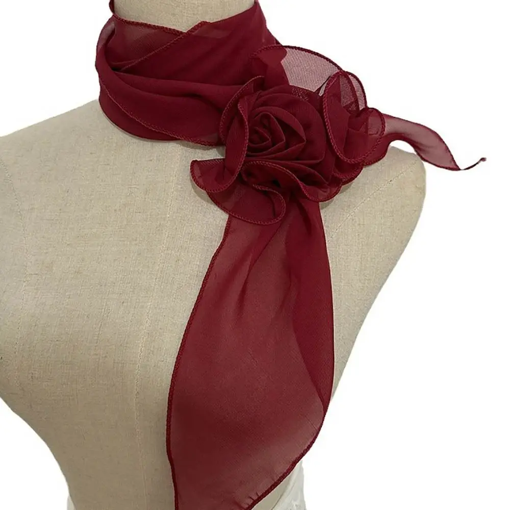Sweet Flower Chiffon Scarf Versatile Elegant Rose Decor Neck Scarf Detachable Floral Scarf Shawl Girls