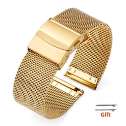 Premium Stainless Steel Mesh Watch Strap - Milanese Style Replacement Band - 18mm (Gold)