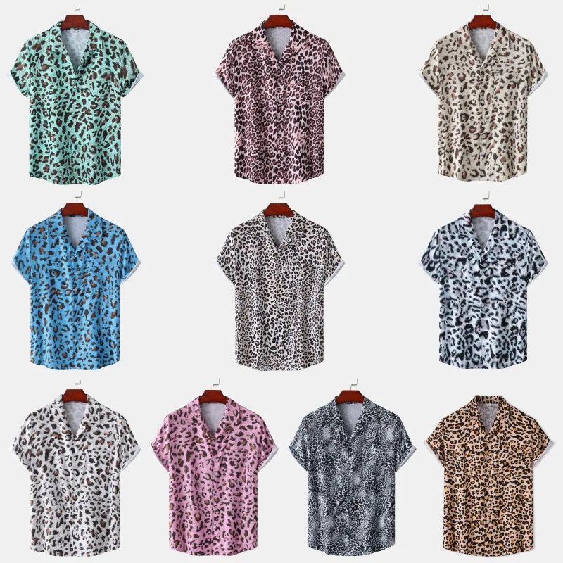 

Digital Print Casual Short Shirt Ice Silk Leopard Print Breathable Streetwear Sexy Shirts Summer 2023