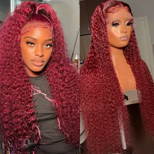 13x6 13x4 HD Deep Wave Lace Frontal Wig Colored Burgundy Lace Front Wig Brazilian Red 99J Curly Lace Front Human Hair Wigs