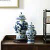 Chinese Style Blue and White Ceramic Ginger Jar Ornaments Living Room Decoration Accessories Retro Home Countertop Vase Crafts 6