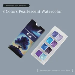 SeamiArt Portable Glittery Metallic Watercolor Paint Set - 8/12 Colors (8colors Blue)