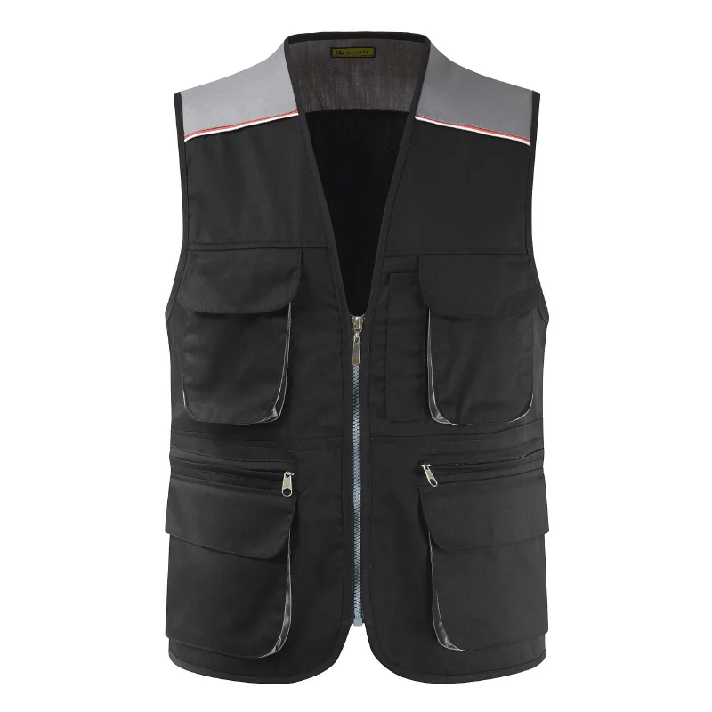 PASOK Gilet de travail léger pour homme, pêche, safari, voyage, chasse, avec poches multiples, Noir, Petit