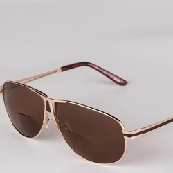 Dual - Lens Prescription Reading Sunglasses with Metal Frame (Brown)