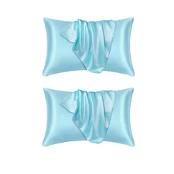 Luxurious 100% Silk Pillowcase - Silky Satin Hair Beauty & Comfort Pillow Cover for Home Decor (1 or 2 Pack) (2pcs blue )