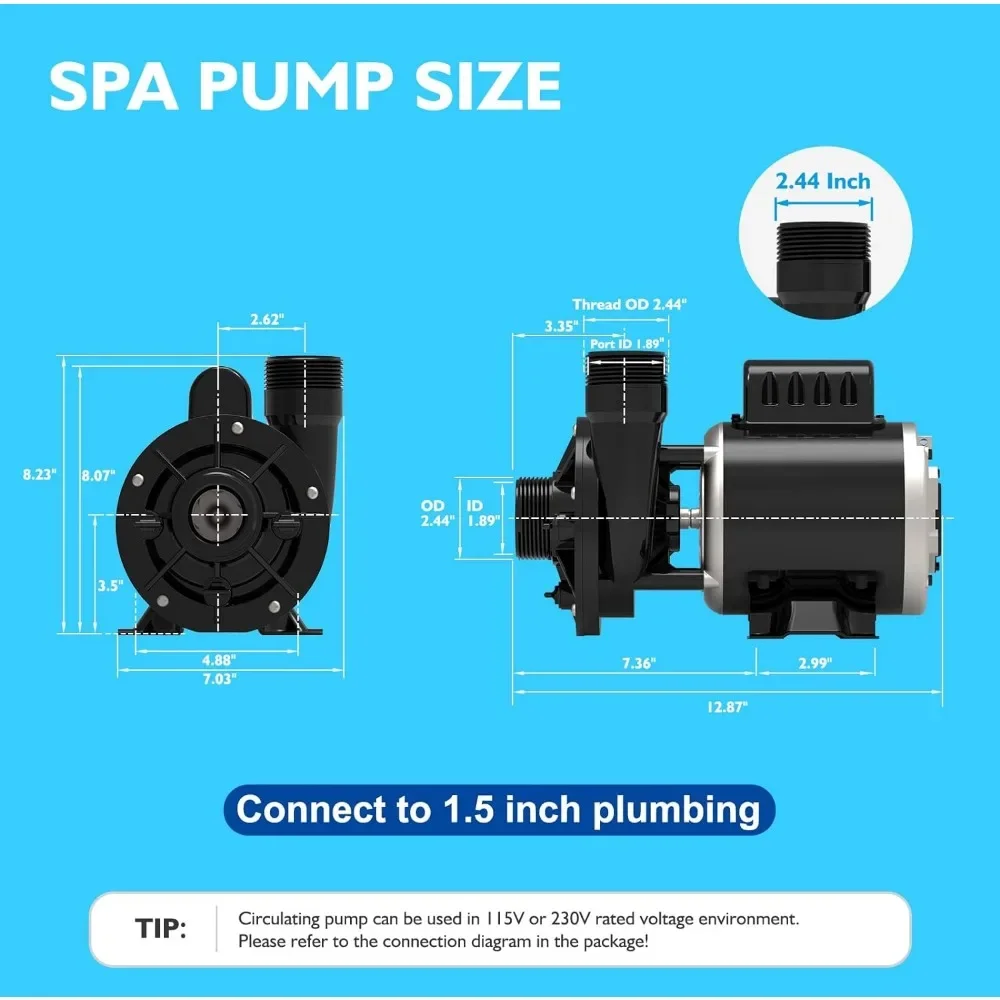 LINGXIAO SPA Circulation Pump, Single Speed Hot Tub Circulating SPA Pump for Replacement Mode, 0.25HP