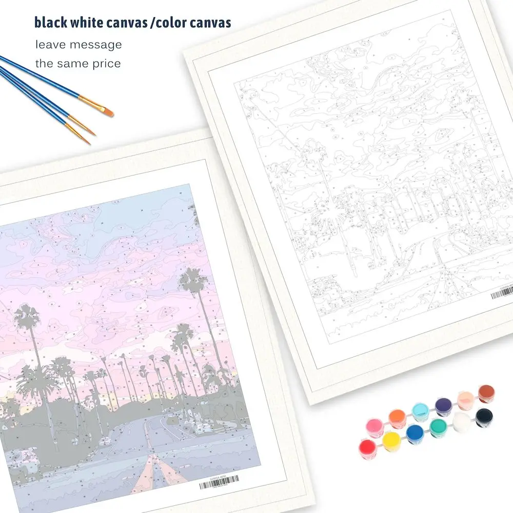 Dipinto di paesaggio cittadino con numeri per adulti Kit fai da te Dipinto a mano su tela con immagine a olio incorniciata Disegno da colorare per numero 2