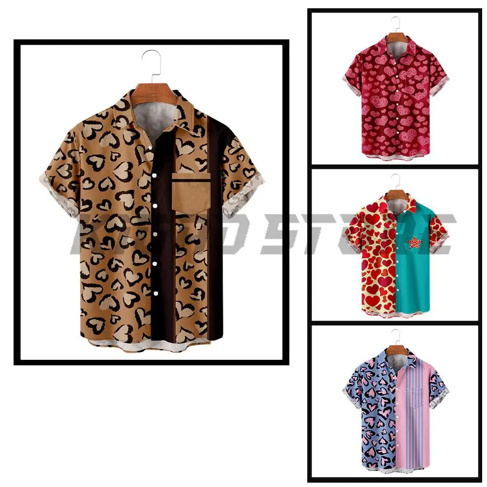 

Y2k Casual Button Down Shirts For Men Animal Stripes Harajuku Color Block Turndown Outdoor Street Short Sleeve Shirt