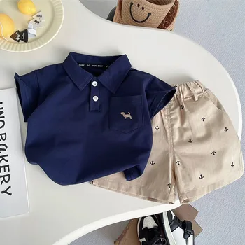 DIIMUU Infant 2PC Summer Baby Boys Kids Children O-neck Clothes Outfits Suits Set Elastic Waist Shirt + Short Pants Boys Sets