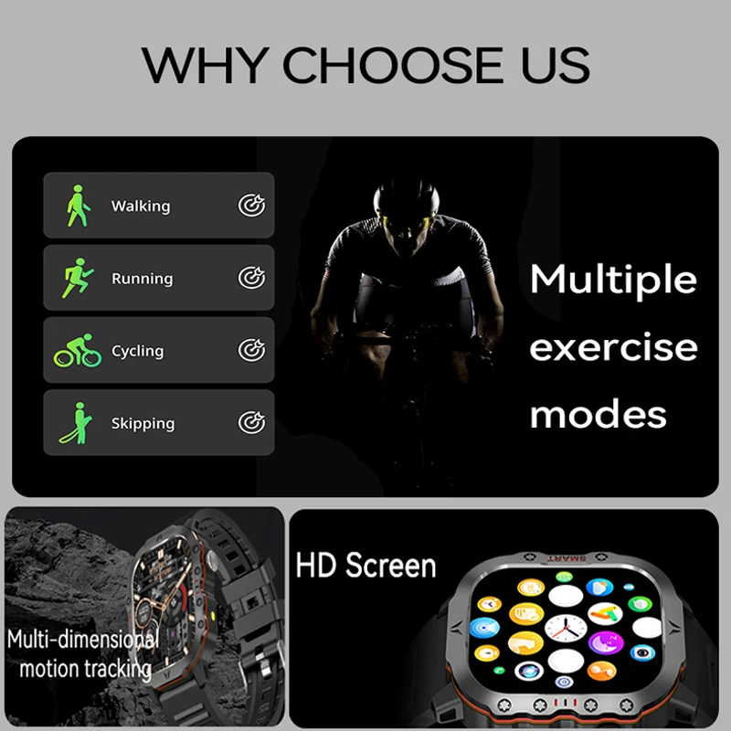 2026 New 2.01-inch AMOLED Outdoor Smart Watch NFC Heart Rate Health Monitoring IP68 Bluetooth Call LED Flashlight Smartwatches 3