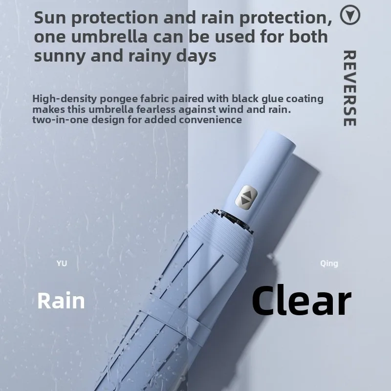 Automatic UV Protection Reverse Folding Umbrella with 10 Ribs - Compact, Windproof, and Lightweight