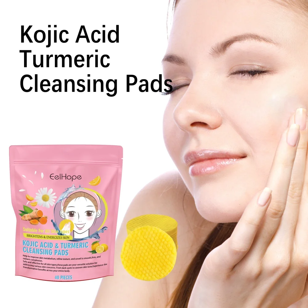 40PCS Turmeric Kojic Acid Cleansing Pads Exfoliating Pad Reduce Acne Brighten Skin Face Washing Tool Facial Cleanser Sponges 2
