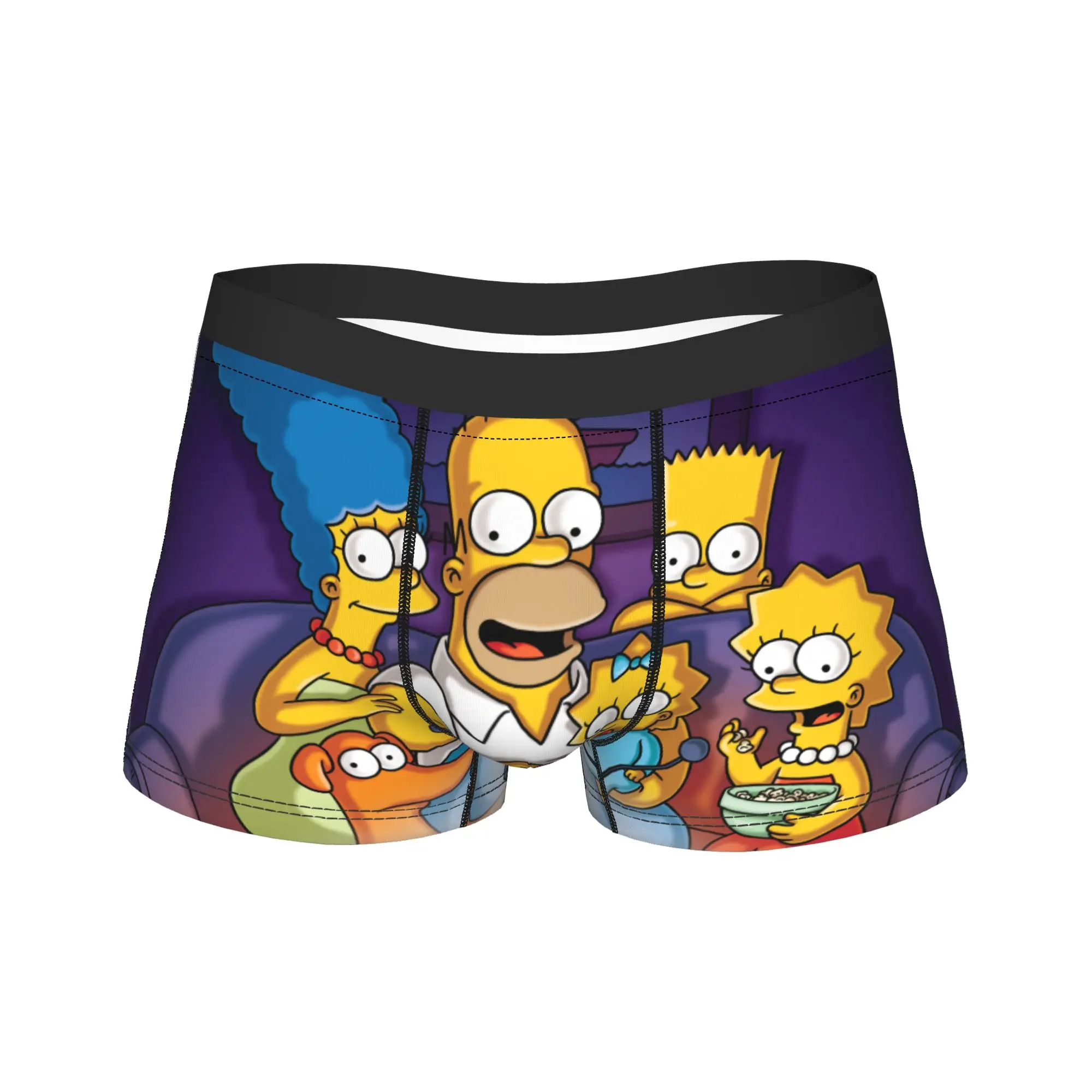 Men Simpsons Cartoon Long Underwear  Sexy Boxer Briefs Shorts Panties Male Breathable Underpants Plus Size