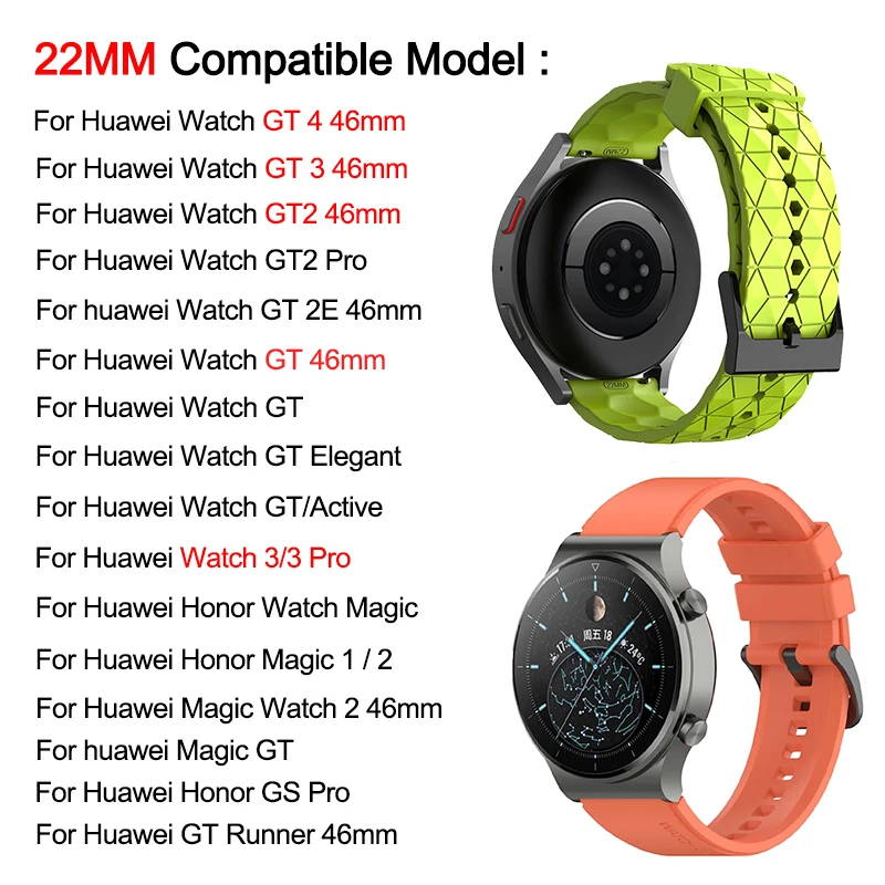 22mm strap Huawei GT 2 3 4 46mm WristStrap Huawei Watch3 GT4 GT2 Pro GT2e Magic2 Silicone Bracelet Football Pattern Band silicone watch band