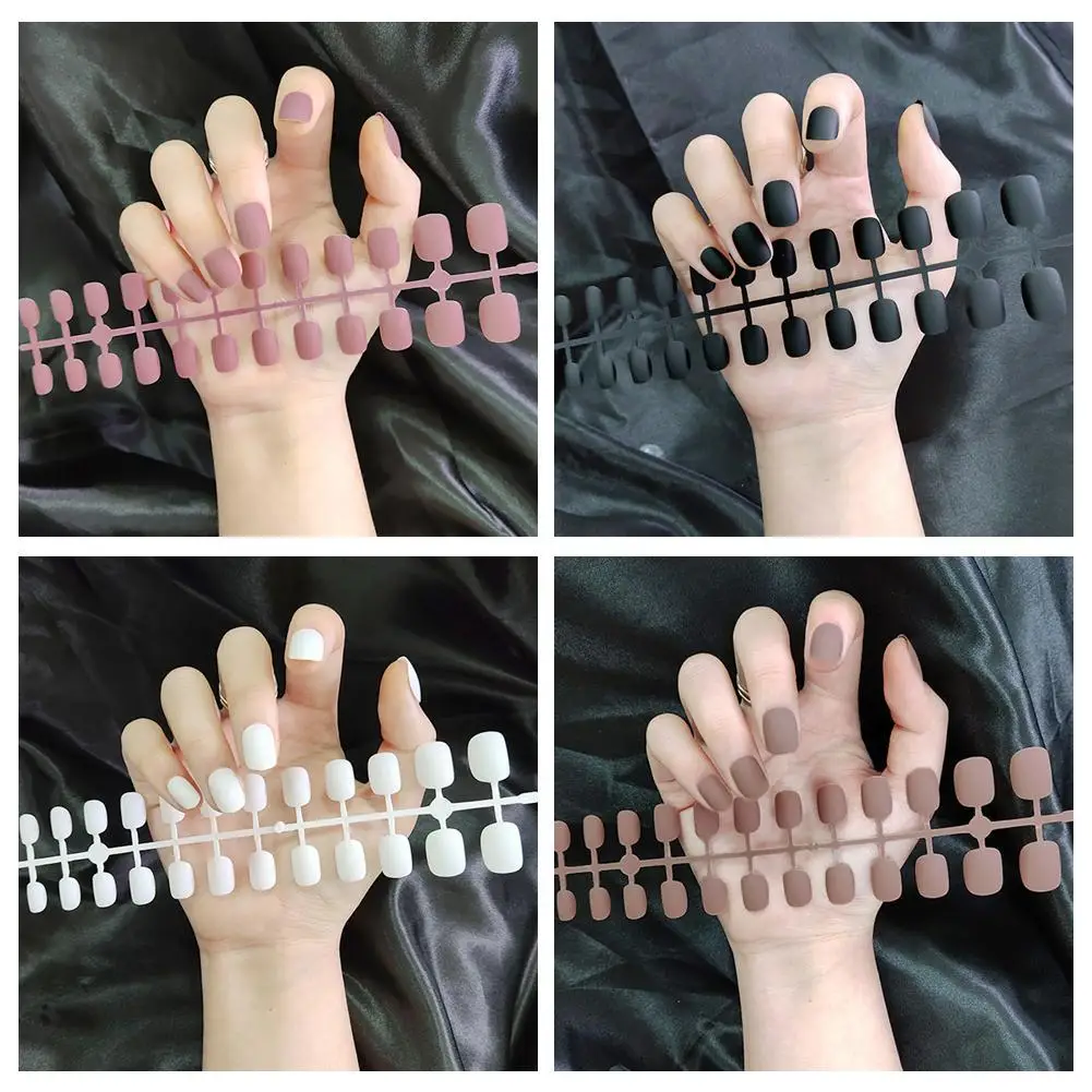 24PCS Short Nail Pieces Matte Frosted Solid Color Full Cover False Nails DIY Artificial Nails Art Press On Nails Tips