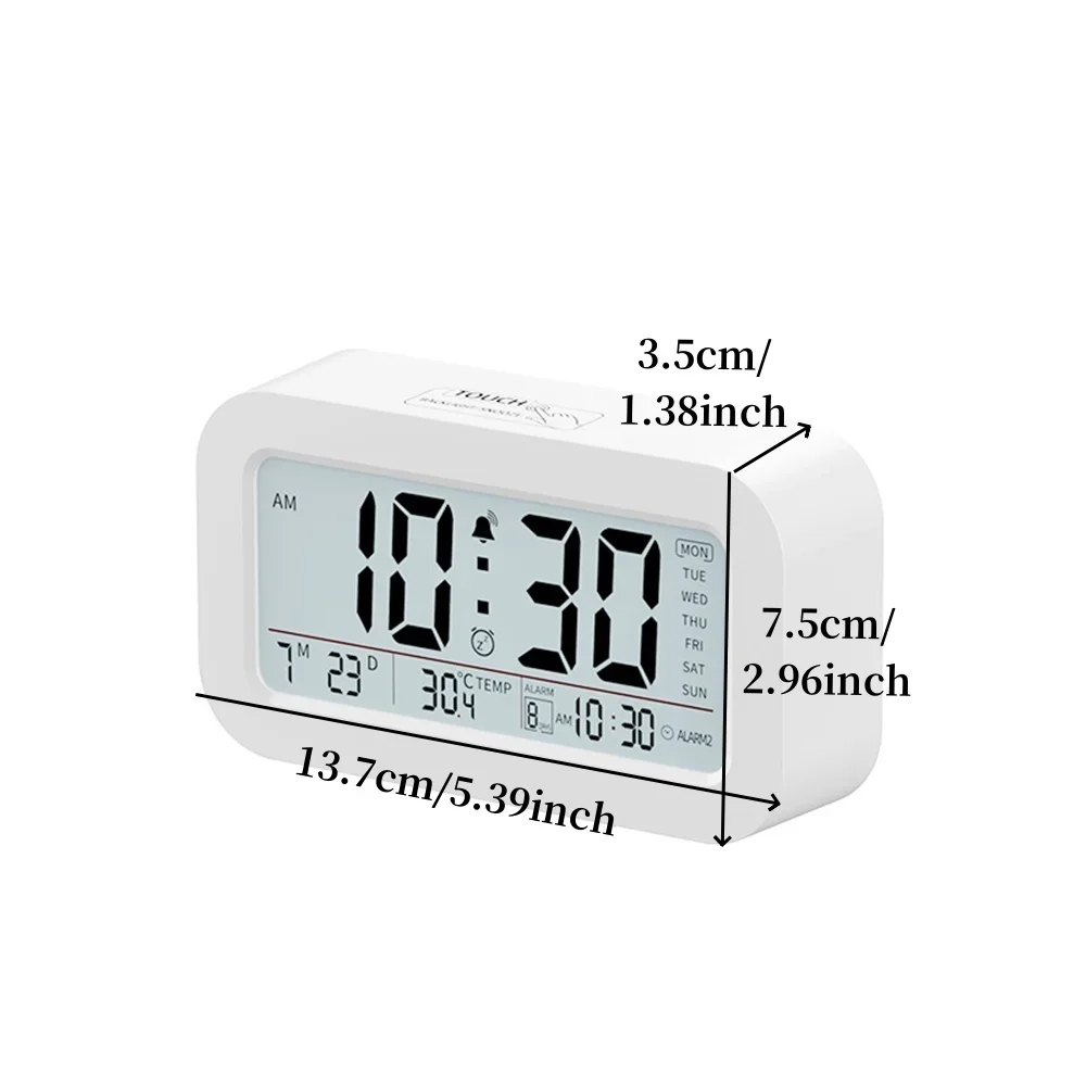 LCD Alarm Clock Battery Powered TEMP Date Week 3 Alarms Backlight Snooze 12/24H Digital