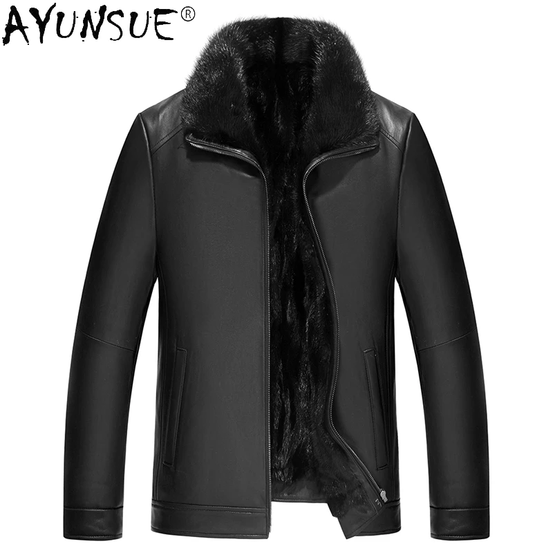 

AYUNSUE Real Sheepskin Men Genuine Leather Jacket Winter High Quality Mink Fur Liner Male Clothes Fur Coat Jaqueta Masculina