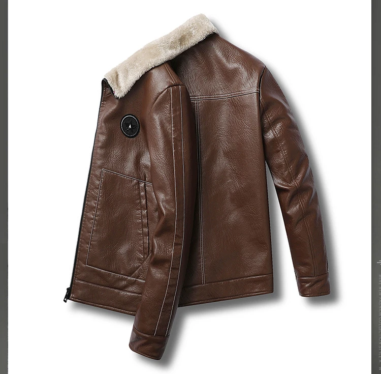 Description Picture 3 of itemMens Leather Integration of fur Jacket Wholesell Price Autumn And Winter Artificial Velvet Fur Warm Jacket For Man Size L-4XL