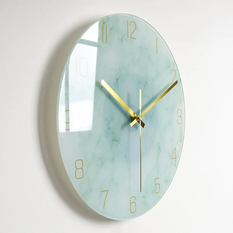 Glass Wall Clock Silent Watch Wall Clocks Color:BL-1;Sheet Size:12 inch