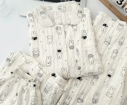 Miffy Pure Cotton Cartoon Pajamas - Cute & Fashionable Creative Loose - Fit Slimming Homewear Set, Perfect Gift - XL  49--59kg (3 - piece set)
