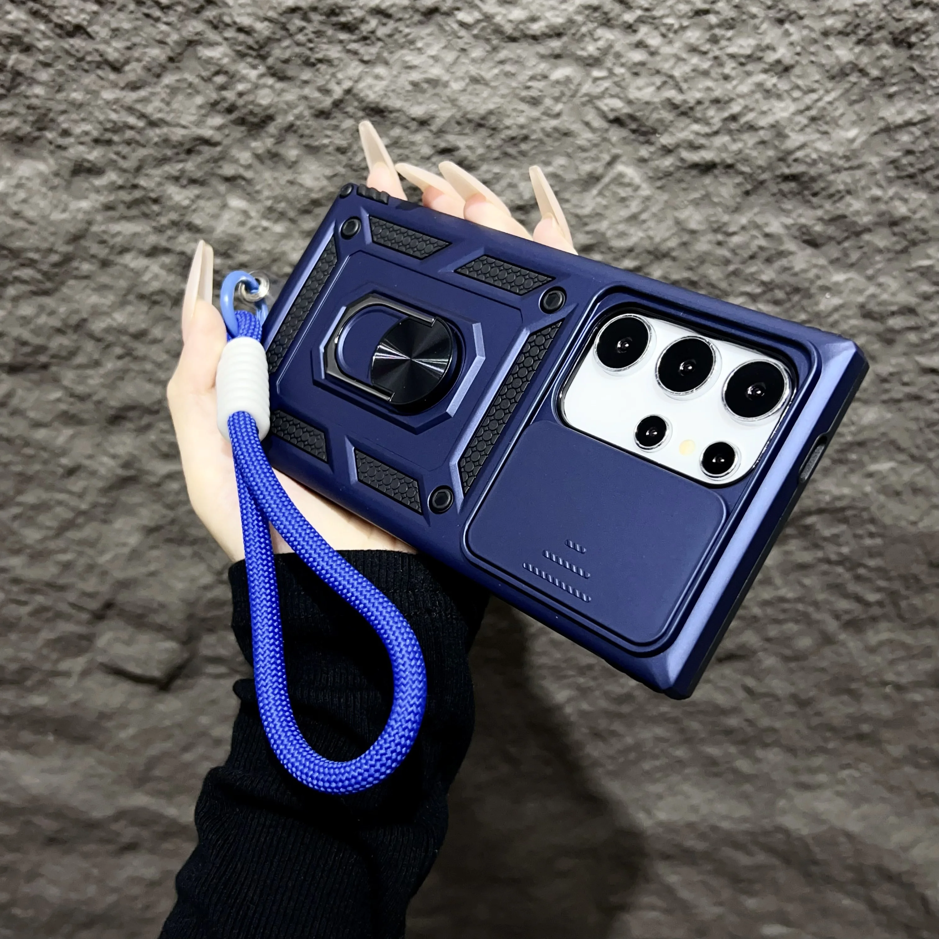 Magnetic Armor Bracket Case with Lanyard and Slide Camera Protector - Shockproof Cover