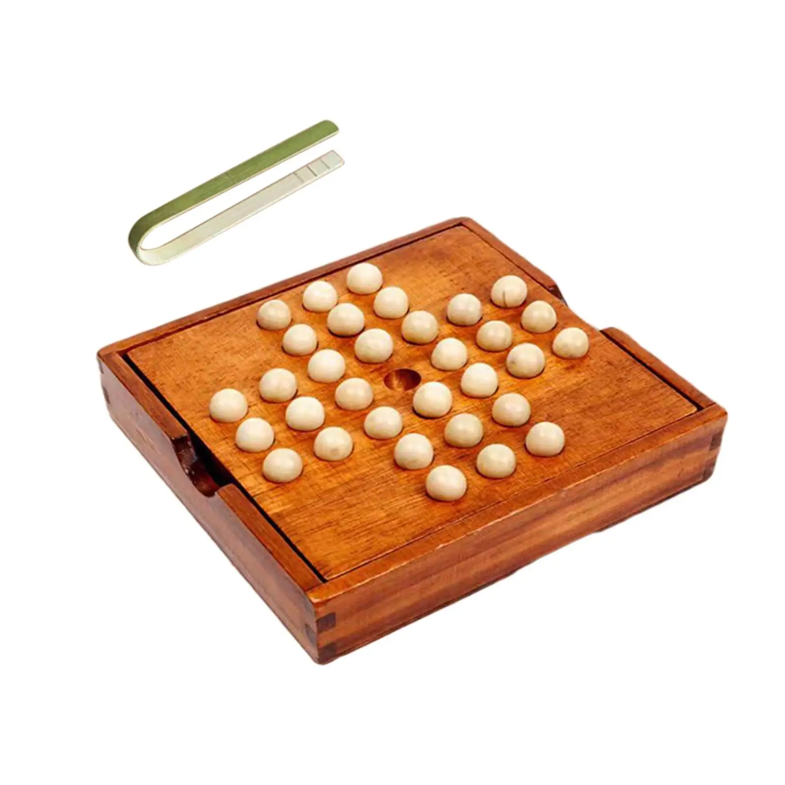 Peg Solitaire Board Game 32 Pegs Chess Brain Teaser Puzzles Office Decor Kids Wood Educational Family Game Solo Board
