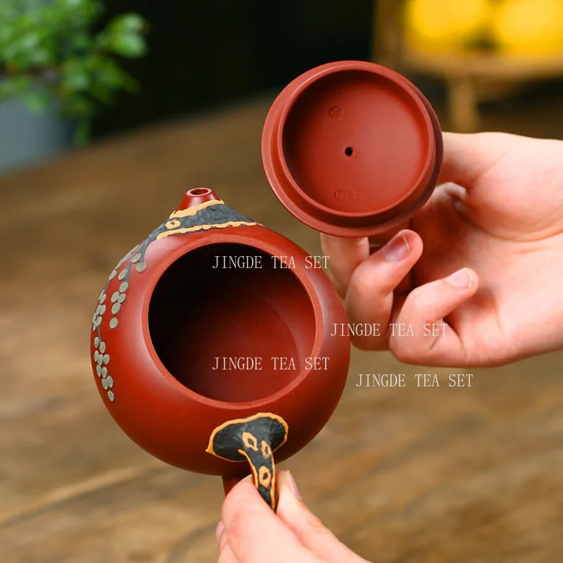 250ml Yixing Teapot Handmade Pine Needle Relief Teapot Household Chinese Kung Fu Tea Set Da Hong Pao Xi Shi Pot