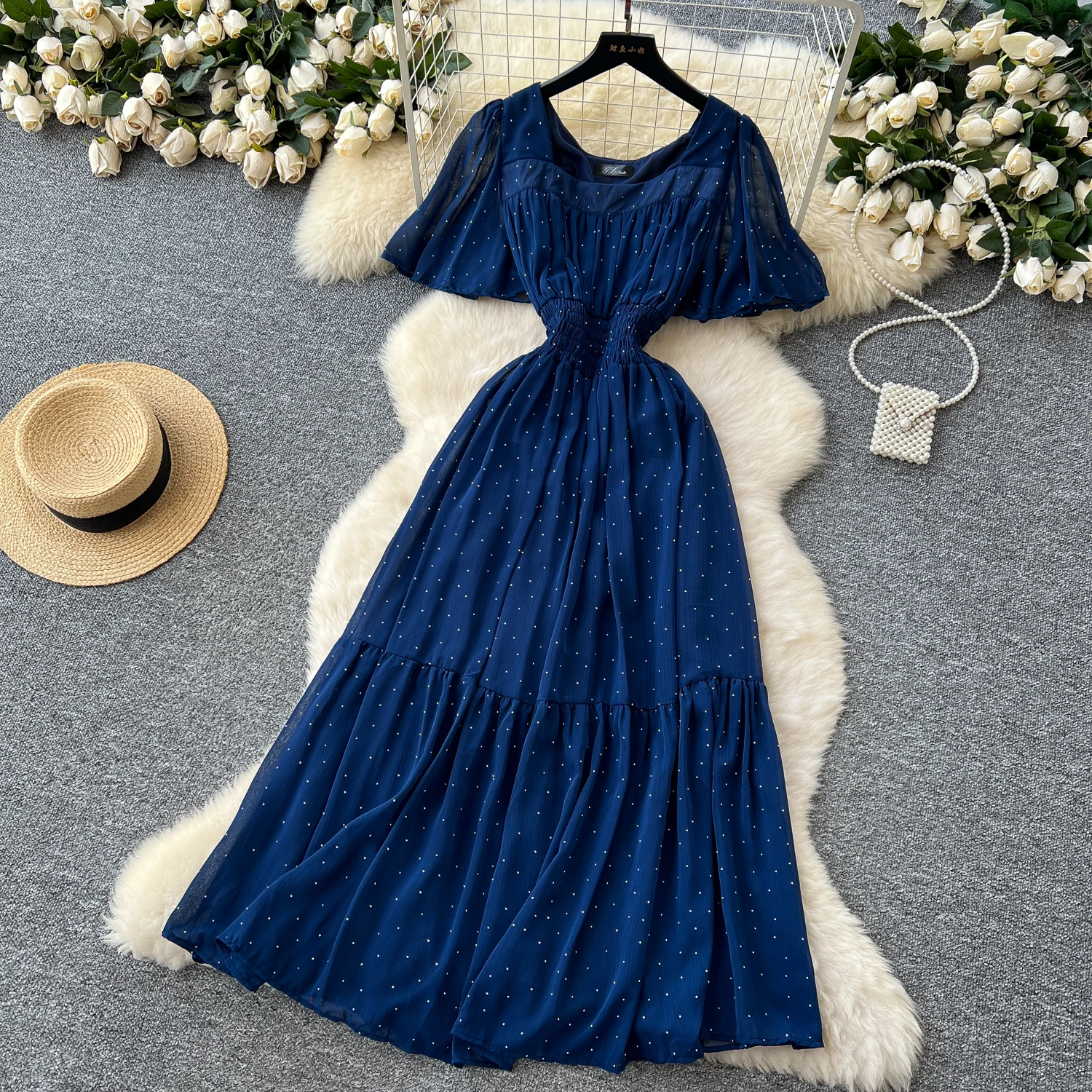 Elegant Sexy High Waist chiffon glitter Vacation Vestidos Slim Women Party Ceremonial Dress