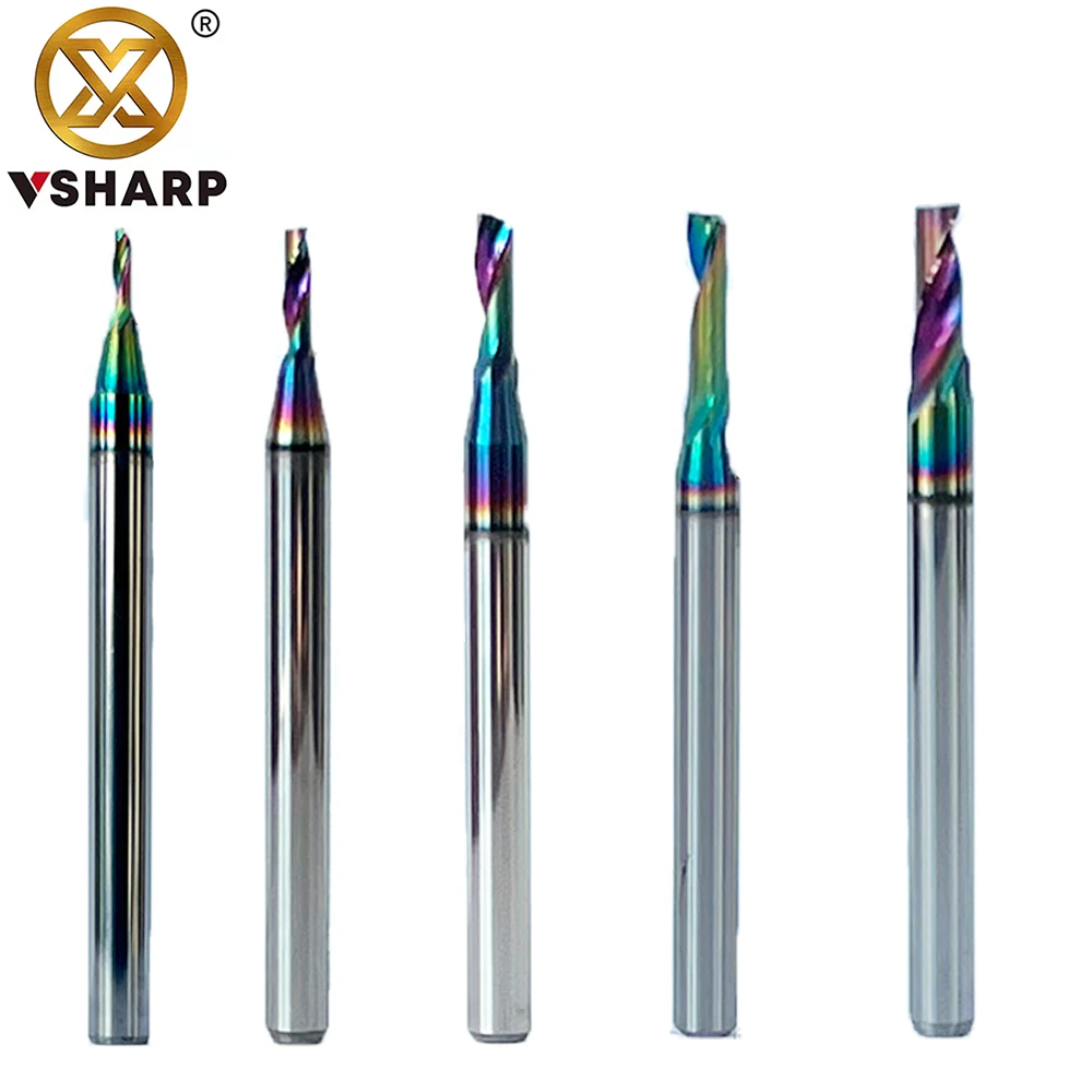 

Vsharp 3.175mm 1F DLC Colorful Coating Spiral End Mill CNC Single Flute Carbide Milling Cutter Aluminum Plate Engraving Cutting