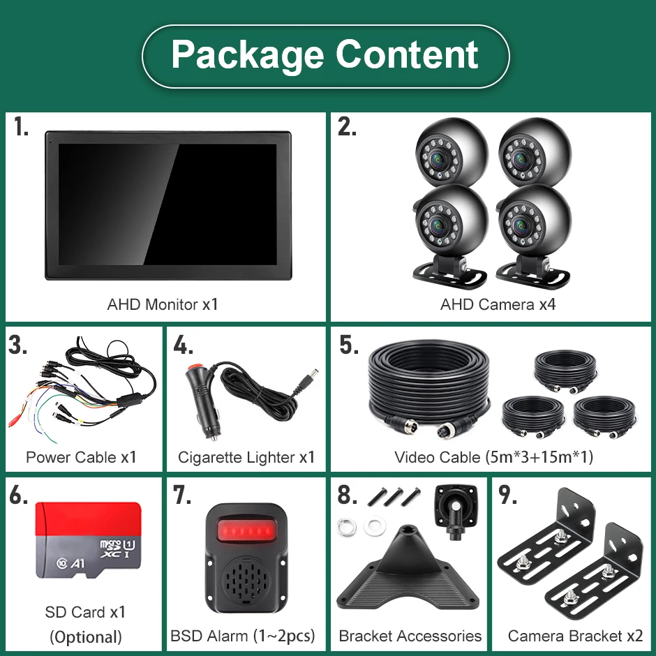 GreenYi 2023 Ʈ   IR ī޶, IPS ġ, 4CH  ȭ, MP5 DVR  , AHD 1080P, 10.1 ġ