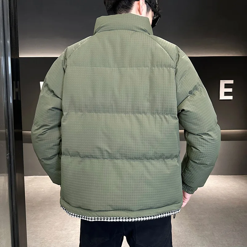 Thick Men's Parkas Jackets Plaid Cotton Jacket Casual Loose Oversized Warm Coats Stand Collar Solid Color Streetwear Winter 5