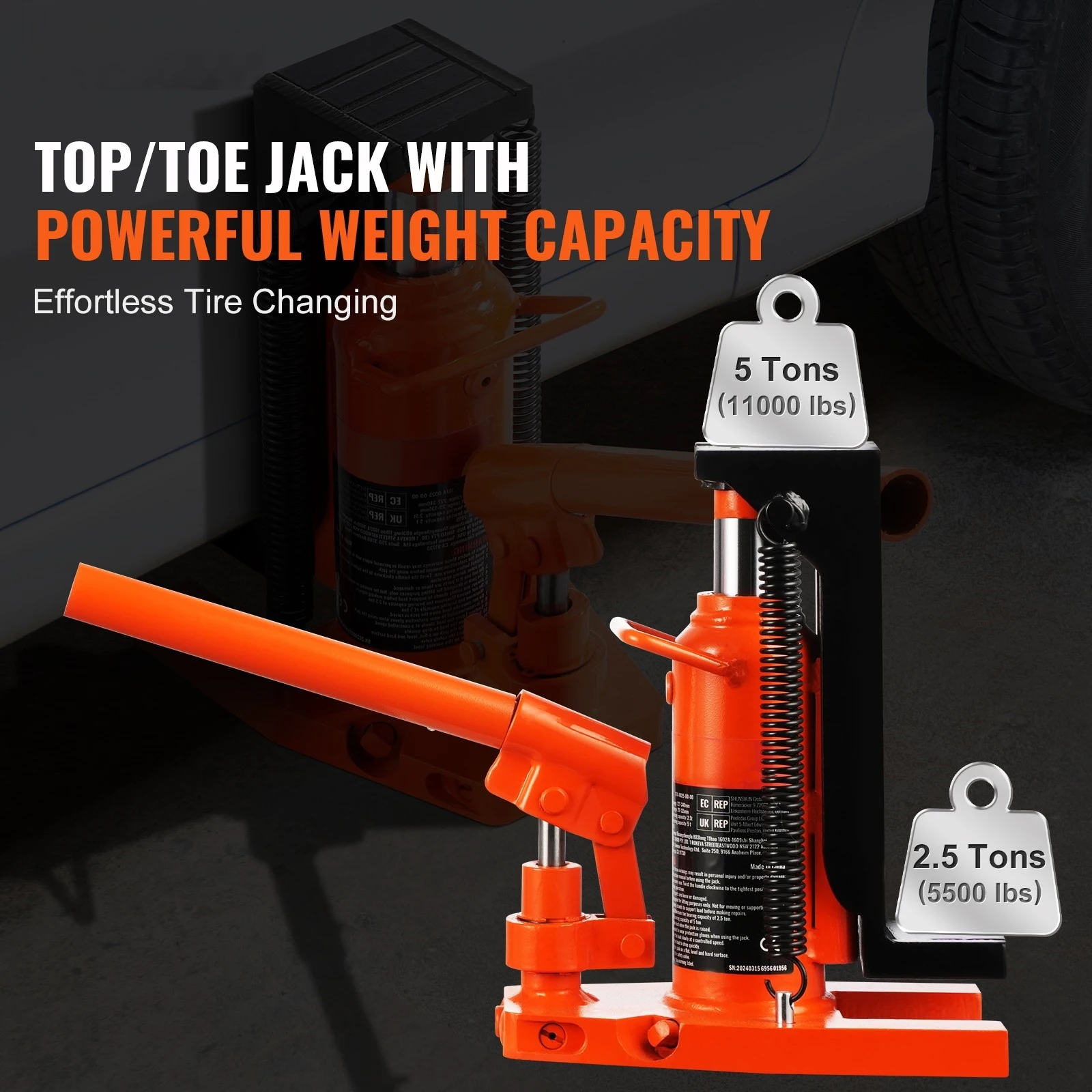 SucceBuy Hydraulic Toe Jack 2.5T Toe Jack Lift 0.8-5.3in Toe Height 8.9-13.4in Top Height, Air Hydraulic Claw Jack for Machinery