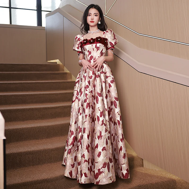 Jacquard Satin Prom Dresses 2023 Elegant Square Neck A-Line Floor-Length Long Women Special Occasion Dresses For Wedding