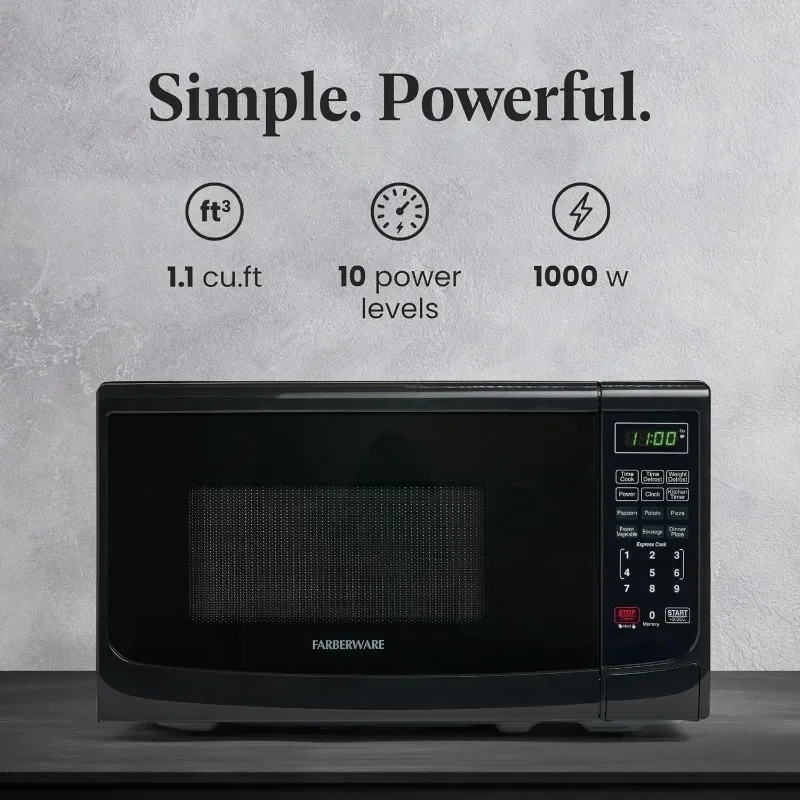 Countertop Microwave 700 Watts, 0.7 Cu. Ft. - Microwave Oven With LED Lighting and Child Lock - Easy Clean Grey Interior 2