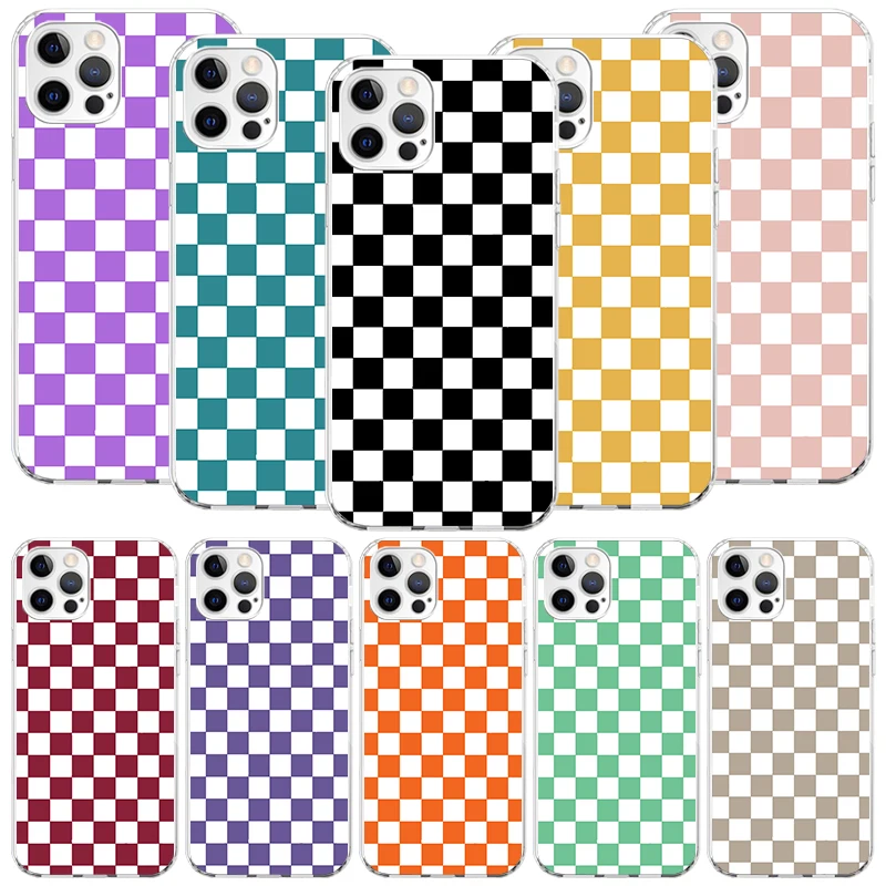 Retro Classic Chess Board Grid Phone Case Per Iphone 11 12 13 14 15 Pro Xs Xr X Max 7 8 Plus Mini + Se Pattern Personalizzato Couqe
