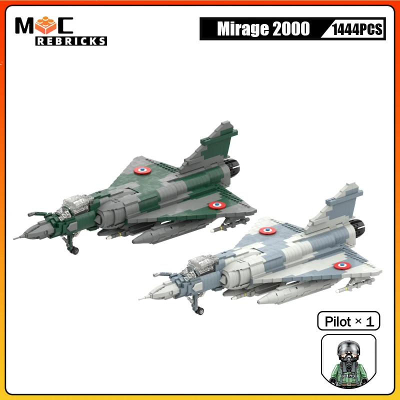 Military Weapons MOC Building Blocks France Airforce Classic Mirage 2000 Fighter Multirole Combat Airplane Bricks Toys for Child image_0