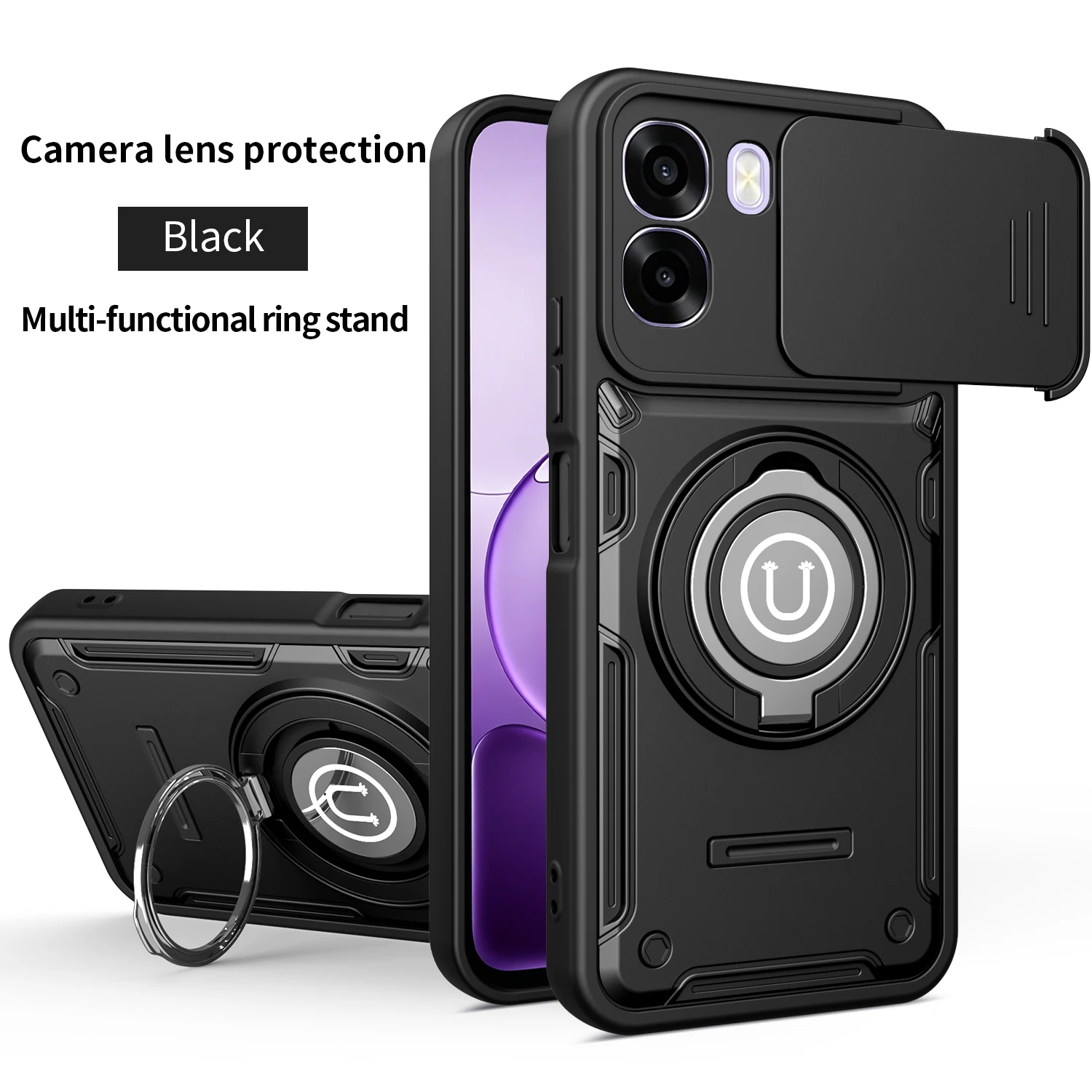 Magnetic Armor Shockproof Phone Case with Ring Holder and Wireless Charging Compatibility
