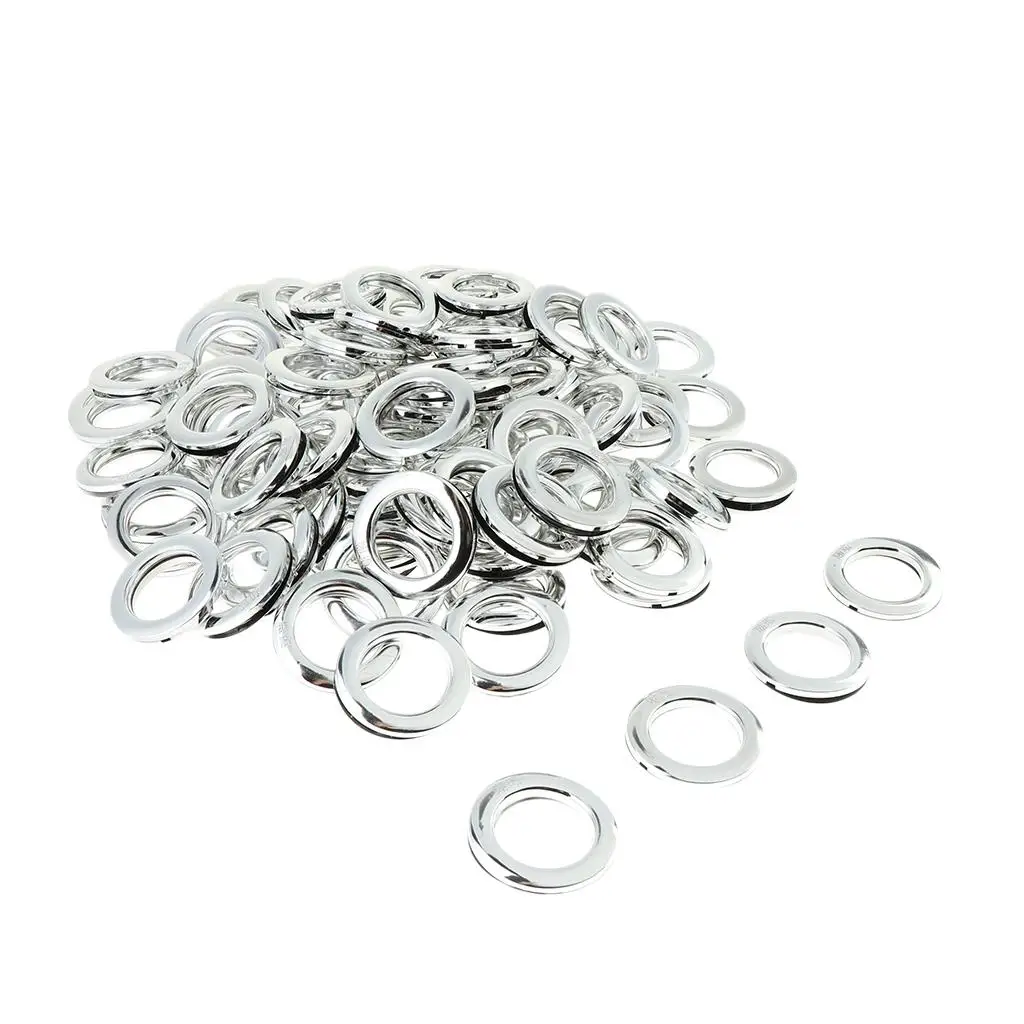 

90pcs/set Eyelet Curtain Rings Decorative Drapery Rings Curtain Accessories for Home Hotel Bathroom - Silver