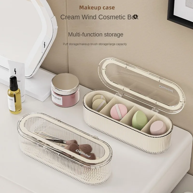 Creative Grid Makeup Brush Storage Box Dustproof and High-end Dressing Table Organizer Box Large Capacity Powder Puff Makeup Box 2