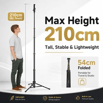 Nefio Treppiede Estensibile per Telefono 210cm con Supporto per Smartphone, Asta Selfie Leggera e Retrattile per iPhone e Android, Liv