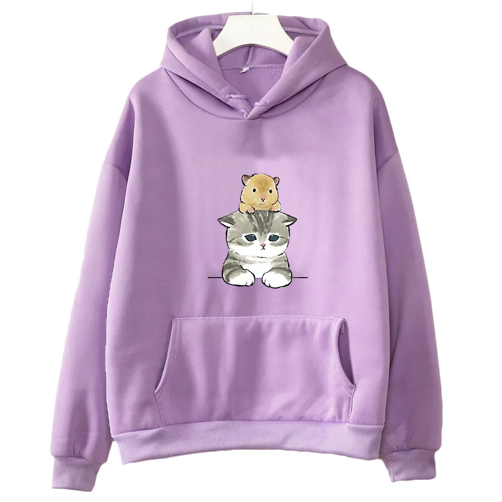 Funny Cat Lovely Sweatwear Kawaii Pet Graphic Sweatshirt Aesthetic Hoodie Catoon Print Clothes Women Autumn Fleece Pullovers