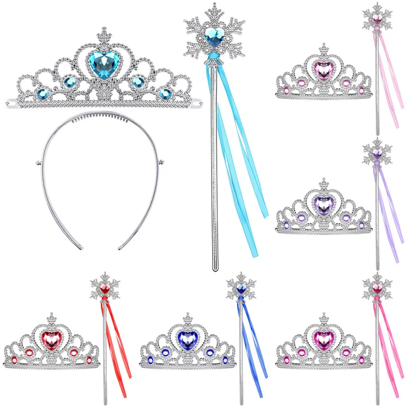 Elsa Anna Crown Snow Magic Wand Set Girls Kids Children Birthday Party Cosplay Decorations Accessories Princess Jewelry Toys