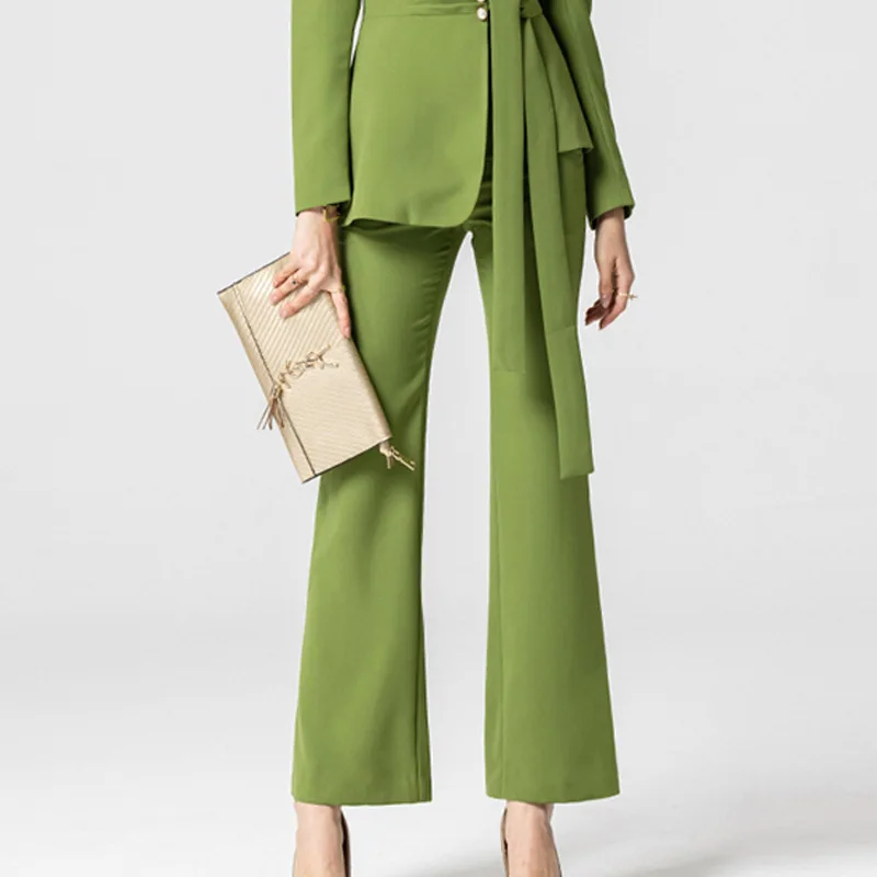 Women's Autumn Green Business Office Professional Set Temperament Slim Fit Formal Party Wedding Evening Party 2-piece Set