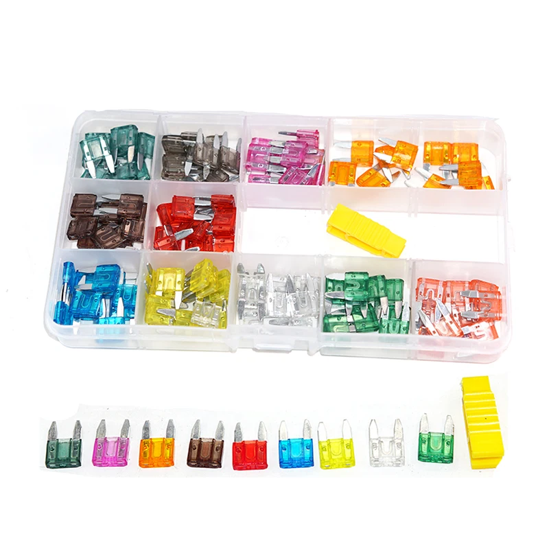 110pcs Car Auto Assorted Car Truck Mini Fuse Box Assortment 1A 2A 3A 5A 7.5A 10A 15A 20A 25A 30A 40A