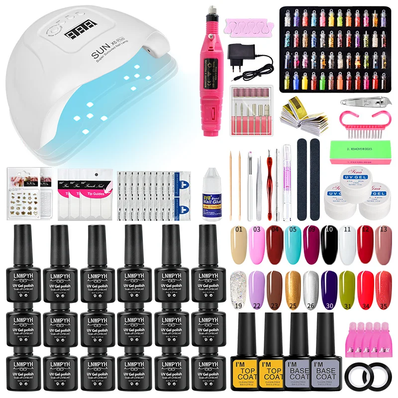 Pro Acrylic Nail Kit With Lamp Dryer Manicure Set For Nail Art Acrylic Varnishes Gel Kit Nail