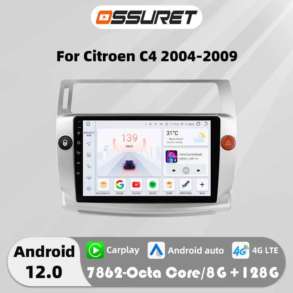 Android 13 Auto Wireless CarPlay Car Radio For Citroen C4 C-Triomphe C-Quatre 2004-2009 Autoradio Screen Multimedia GPS Stereo - 1