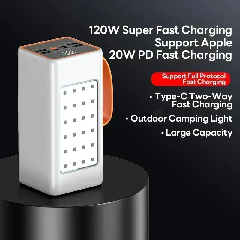New 200000mAh Power Bank 120W Super Fast Charging for Iphone Xiaomi Laptop LED Light Powerbank Portable External Battery Charger 4