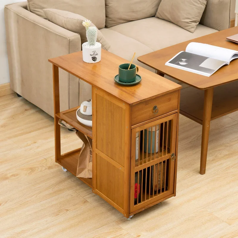 Modern Small Tea Table Mobile Side Solid Wood Family Living Room Kettle Integrated Home Furniture