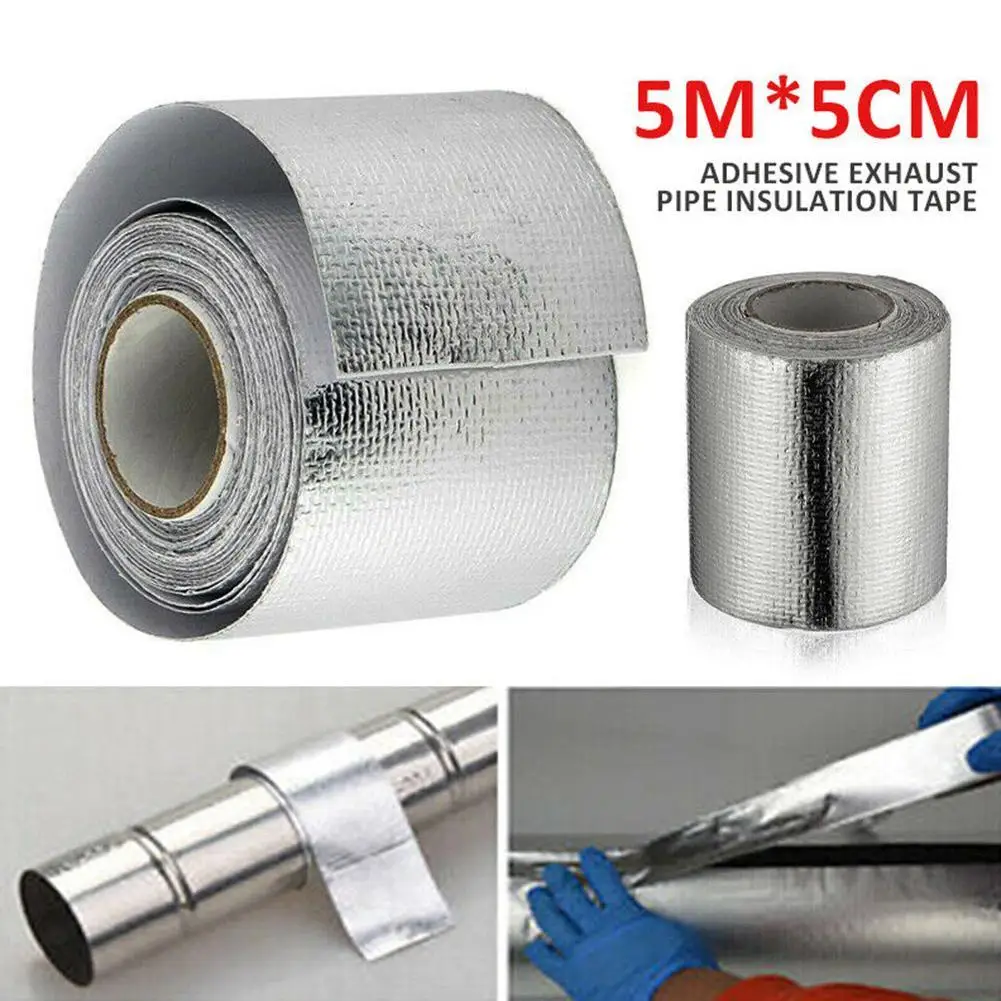 

5mx5cm Fiberglass Heat Reflective Tape Silver High Temperature Heat And Sound Wrap Tape Thermal Insulation Band Exhaust