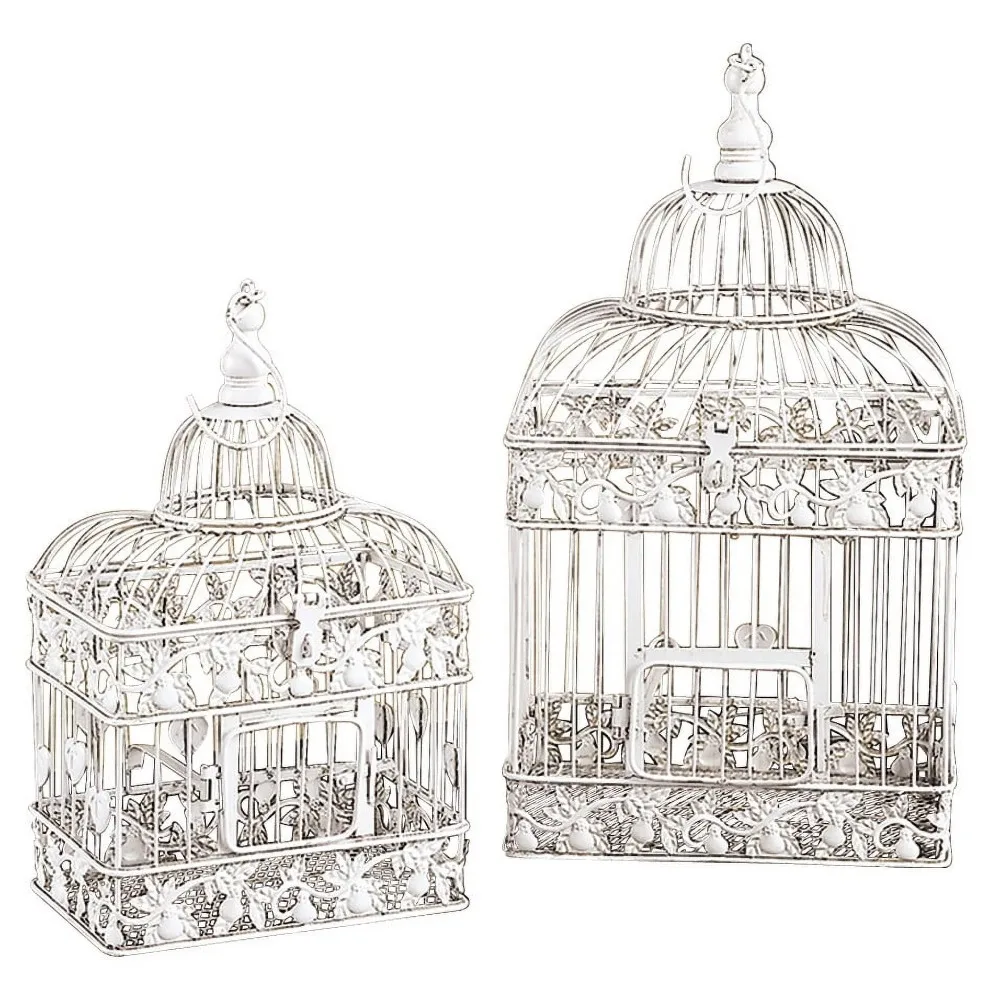 

Indoor Outdoor Hinged Top White Metal Birdcage With Latch Lock Closure and Hanging Hook Bird Cage Set of 2 Freight Free Supplies